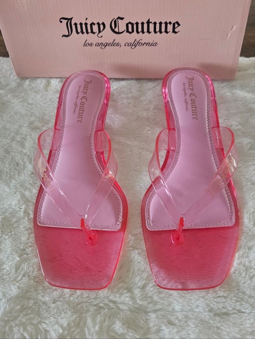 NIB Juicy Couture Clear Pink Jelly Toe-Post Slide Sandals Size-9 - Picture 3 of 8